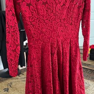 Elegant Red Lace Midi Dress